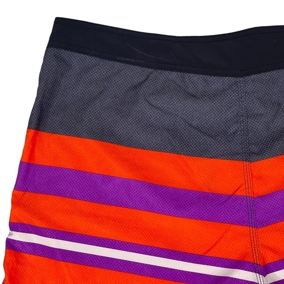 Hurley Phantom Boardshorts Mens 36 Logo Patch Red Purple Bright Striped Swim - Picture 7 of 11